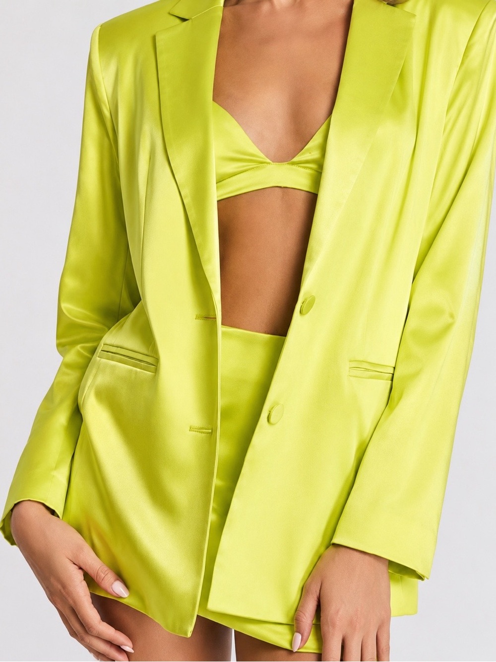 NWT SER.O.YA Motlee Silk Blazer Neon Lime Green Size M
